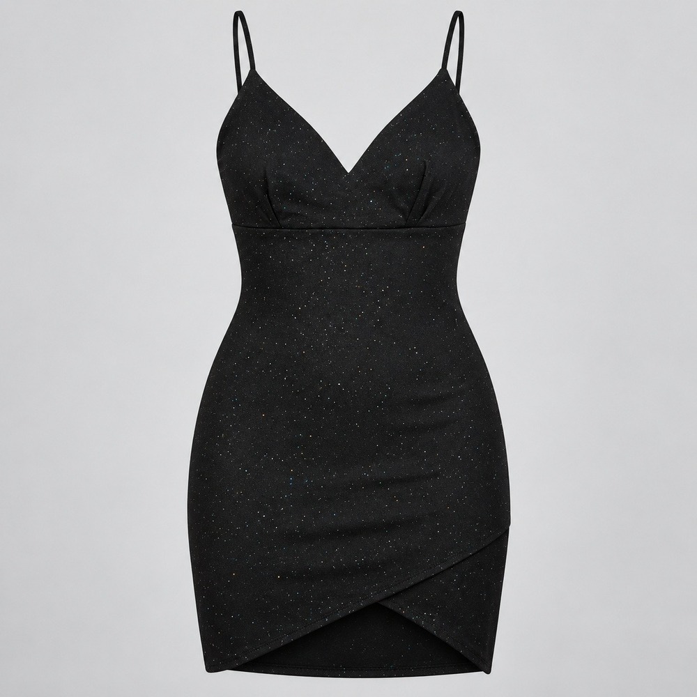 Windsor Dress Medium Black Glitter Tulip Hem Cross Back Cocktail Party Night Out